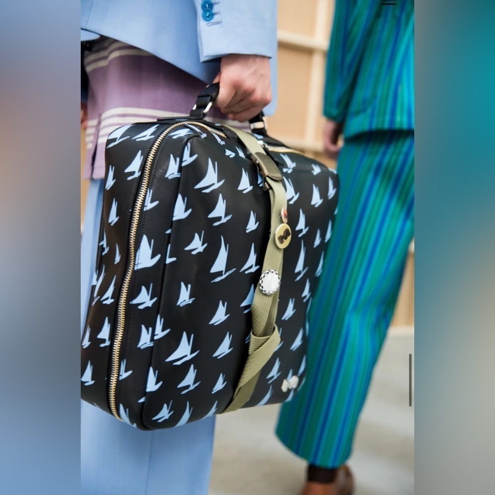MARNI Spring/Summer 2018 Unisex Blue Leather Sailboat Patterned Satchel Bag - Picture 7 of 17